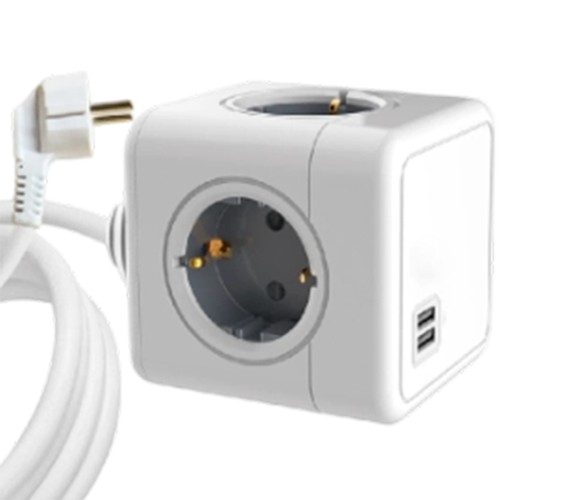 E04A Kabelová napájecí lišta Cube se 4 zásuvkami v evropském stylu a 2 porty USB-A