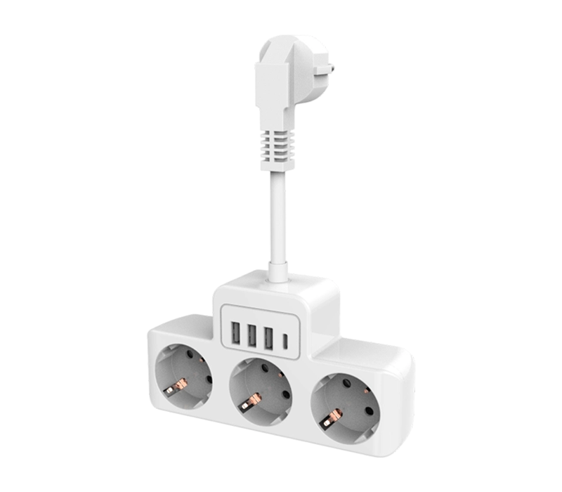Kabelový napájecí proužek E13 se 3 zásuvkami v evropském stylu, 3 porty USB-A a 1 portem USB-C