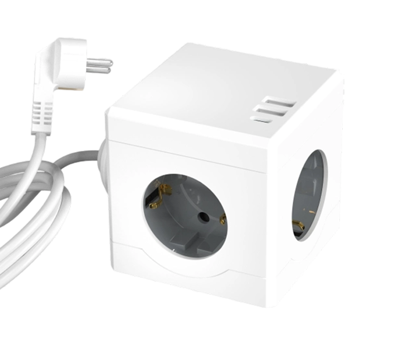 E16-C kabelový napájecí pásek Cube se 3 zásuvkami v evropském stylu, 2 porty USB-A a 1 portem USB-C